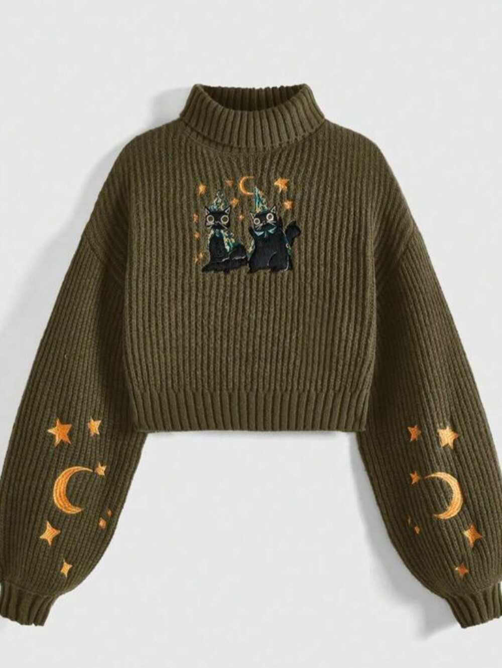 Romwe Women Youth Gothic Sweater Celestial Motifs And Black Cats